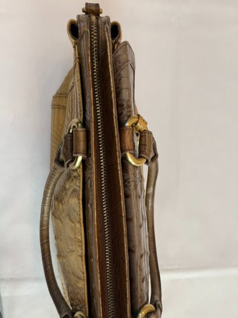 BRAHMIN | Brown and Tan Croc Embossed Leather Handbag Satchel Crossbody-EUC - Picture 10 of 16